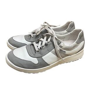 Mephisto White and Gray Leather Sneakers